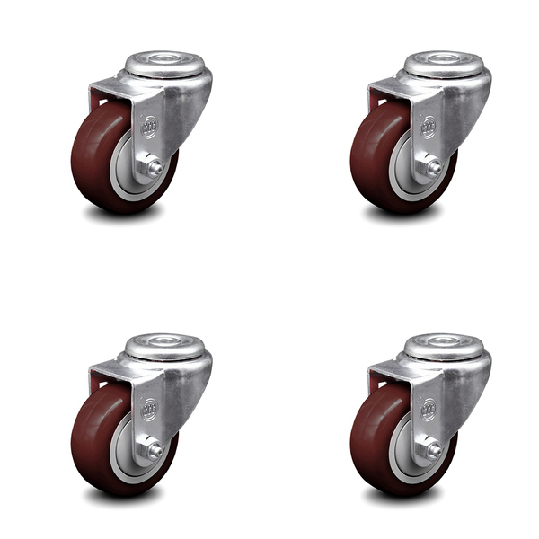 Service Caster 3 Inch Maroon Polyurethane Wheel Swivel Bolt Hole Caster Set SCC-BH20S314-PPUB-MRN-4